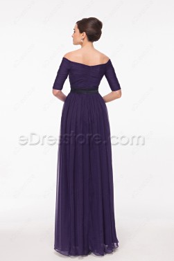 Modest Dark Purple Mother of the Bride Dress with Sleeves