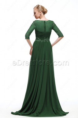 Forest Green Modest Bridesmaid Dresses with Sleeves