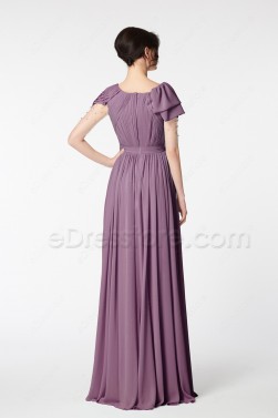 Dusty Purple Modest Formal Dresses Long