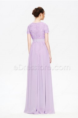 Modest Lavender Long Prom Dresses with Sleeves