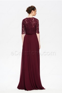 Burgundy Modest Bridesmaid Dresses with Elbow Sleeves