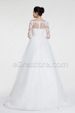 Modest Off the Shoulder Lace Wedding Dress Long Sleeves