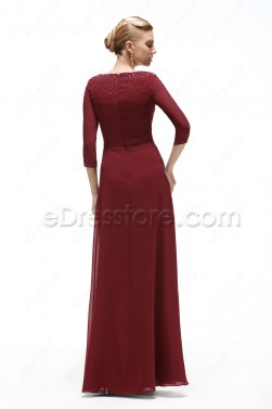 Beaded Modest Burgundy Formal Dresses with Sleeves Plus Suze