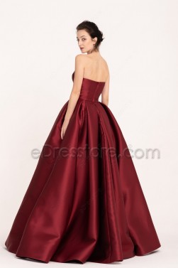 Burgundy Pageant Slitted Prom Dresses Long