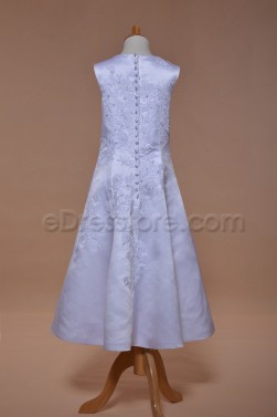 White Lace A Line First Holy Communion Dress Tea Length