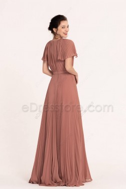 Dusty Rose Modest Pleating Bridesmaid Dresses with Sleeves