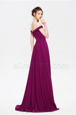 Magenta Off the Shoulder Long Prom Dress with Pockets