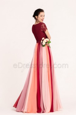 Modest Burgundy Coral Blush Multi-colored Bridesmaid Dresses with Sleeves