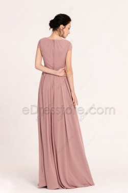 Dusty Rose Modest Bridesmaid Dresses with Beadings