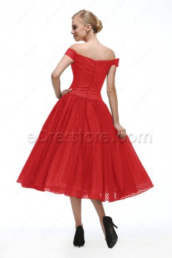 Vintage Red Prom Dresses Tea Length Homecoming Dresses