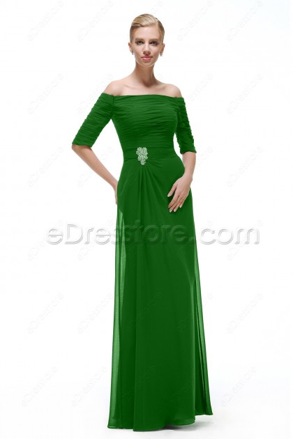 Modest Emerald Green Mother Of The Bride Dresses With Sleeves
