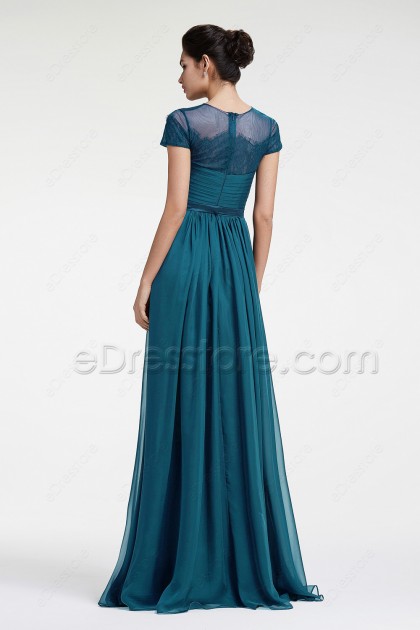 teal evening gowns with sleeves