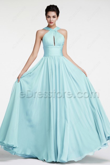 light blue flowing dress