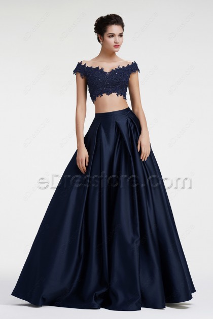 navy two piece prom dress