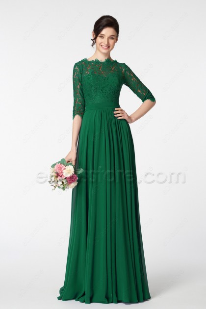 Emerald Green Modest Mother of the Bride Dress with Sleeves Plus Size