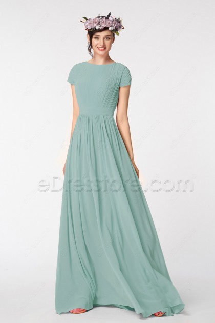Seaglass Green Modest Formal Dresses Long Evening Dresses