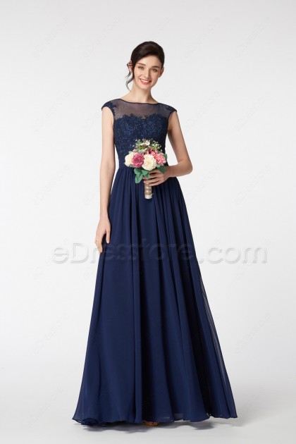 modest navy blue bridesmaid dresses