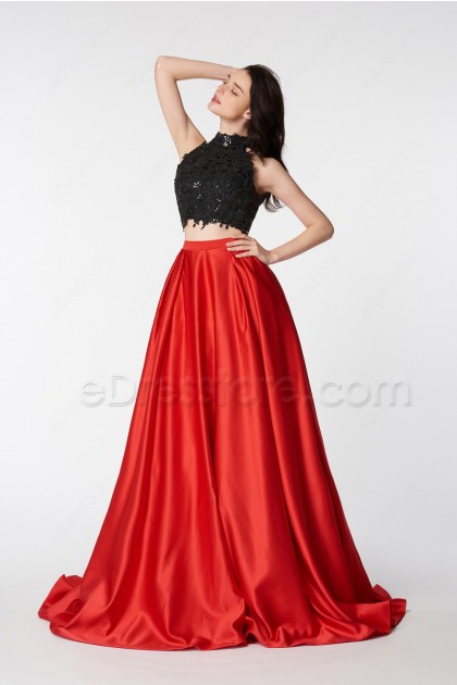 satin red two piece