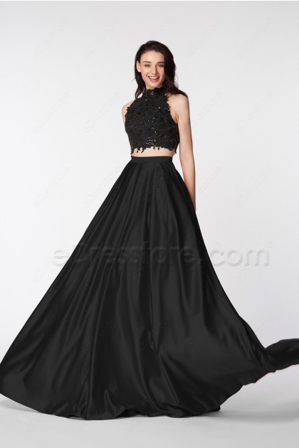 Black Two Piece Homecoming Dresses Long Prom Gown