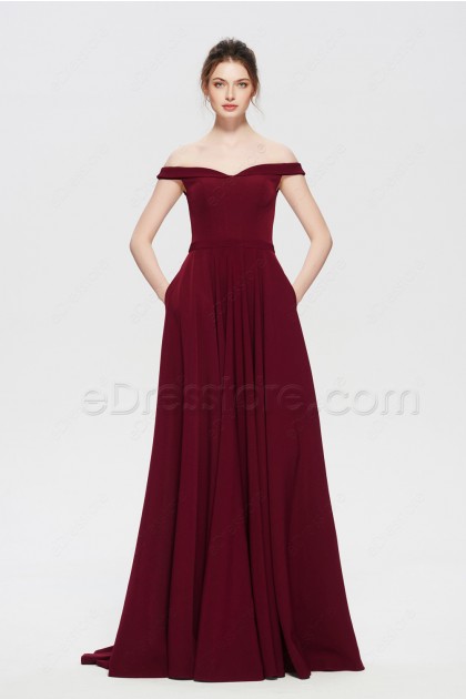 Burgundy Prom Dresses Long Off the Shoulder