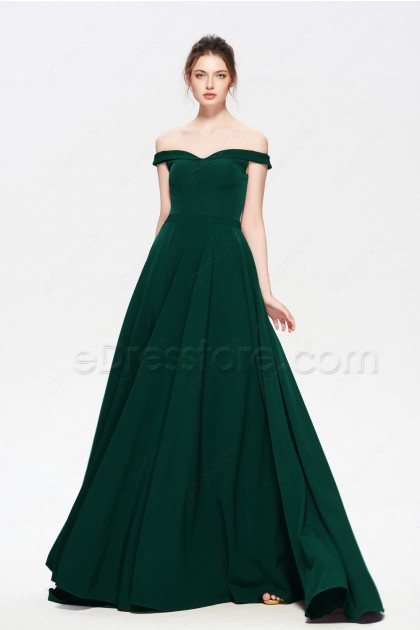 Forest Green Bridesmaid Dresses Off the Shoulder Long