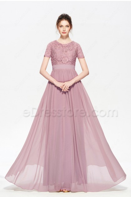 Dusty Rose Modest Mother of the Bride Dress with Sleeves