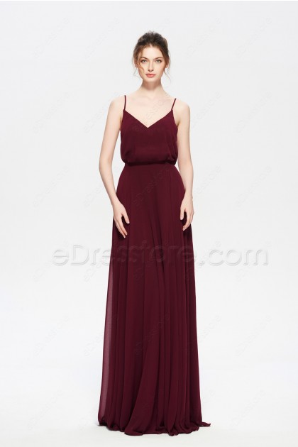 Burgundy Boho Two Piece Bridesmaid Dresses Spaghetti Straps