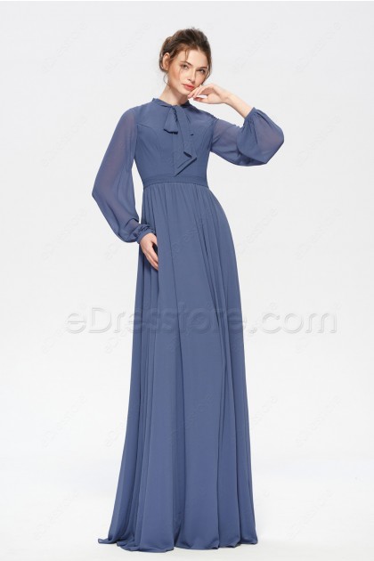 Long Sleeve Slate Blue Dress Flash ...