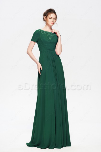 Hunter Green Modest Mother of the Bride Dress with Sleeves ...