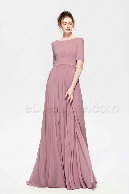 modest dusty rose bridesmaid dresses