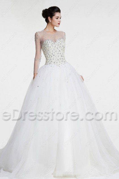 Sparkly Crystals Princess Wedding Dress Long Sleeves