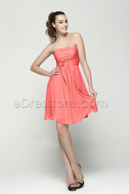Coral Short Bridesmaid Dresses For Beach Wedding