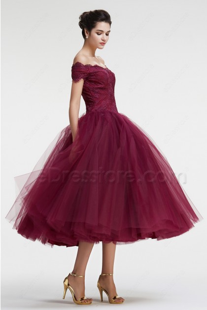 Burgundy Off the Shoulder Ball Gown VIntage Prom Dresses Burgundy Off the Shoulder Ball Gown VIntage Prom Dresses