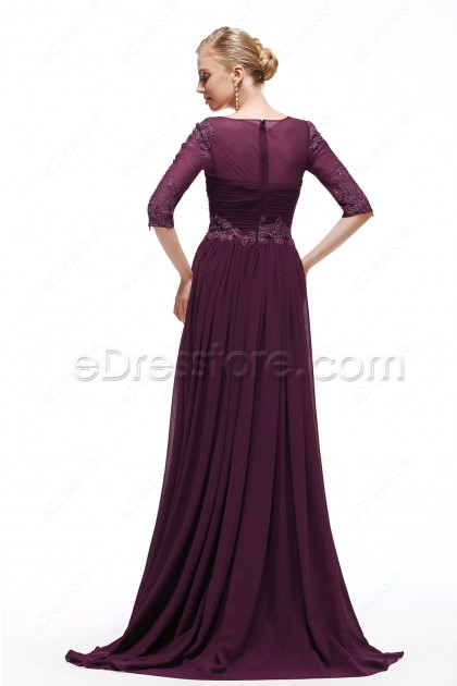 plum gown with sleeves