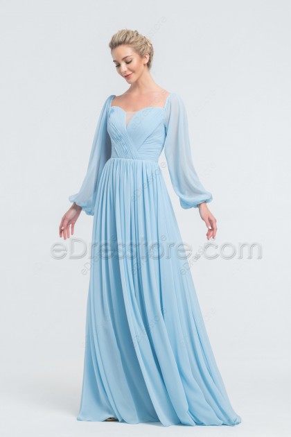 Pastel Blue Bridesmaid Dresses Long Sleeves