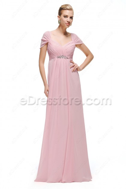 Sweetheart Pink Maternity Bridesmaid Dress Capped Sleeves