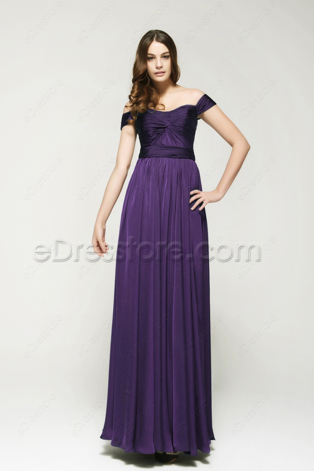 Off the Shoulder Purple Eggplant Bridesmaid Dresses