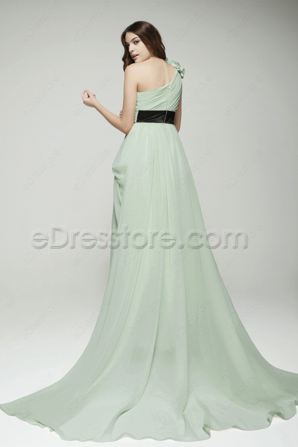 One Shoulder Pastel Green Maid of Honor Dresses
