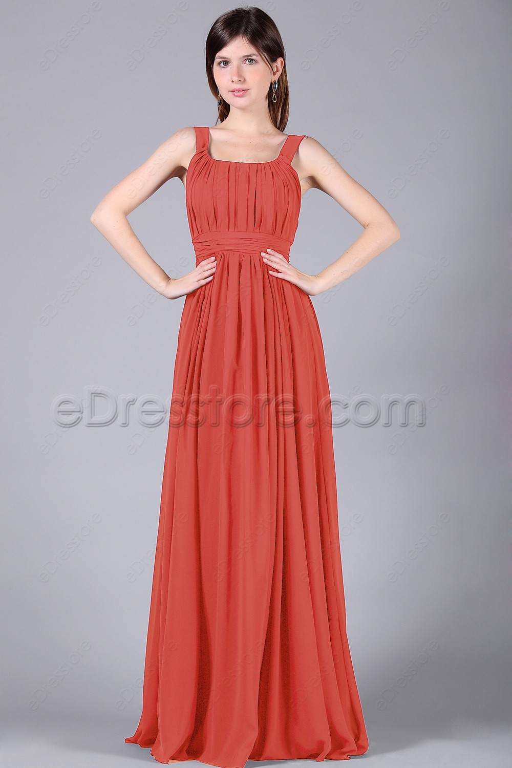  Simple  Elegant  Coral Long Bridesmaid  Dresses  Plus  Size 