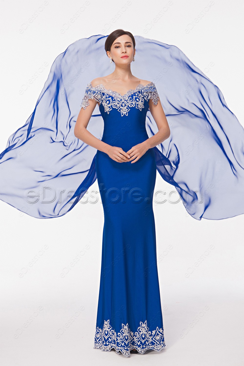 royal blue and silver gown
