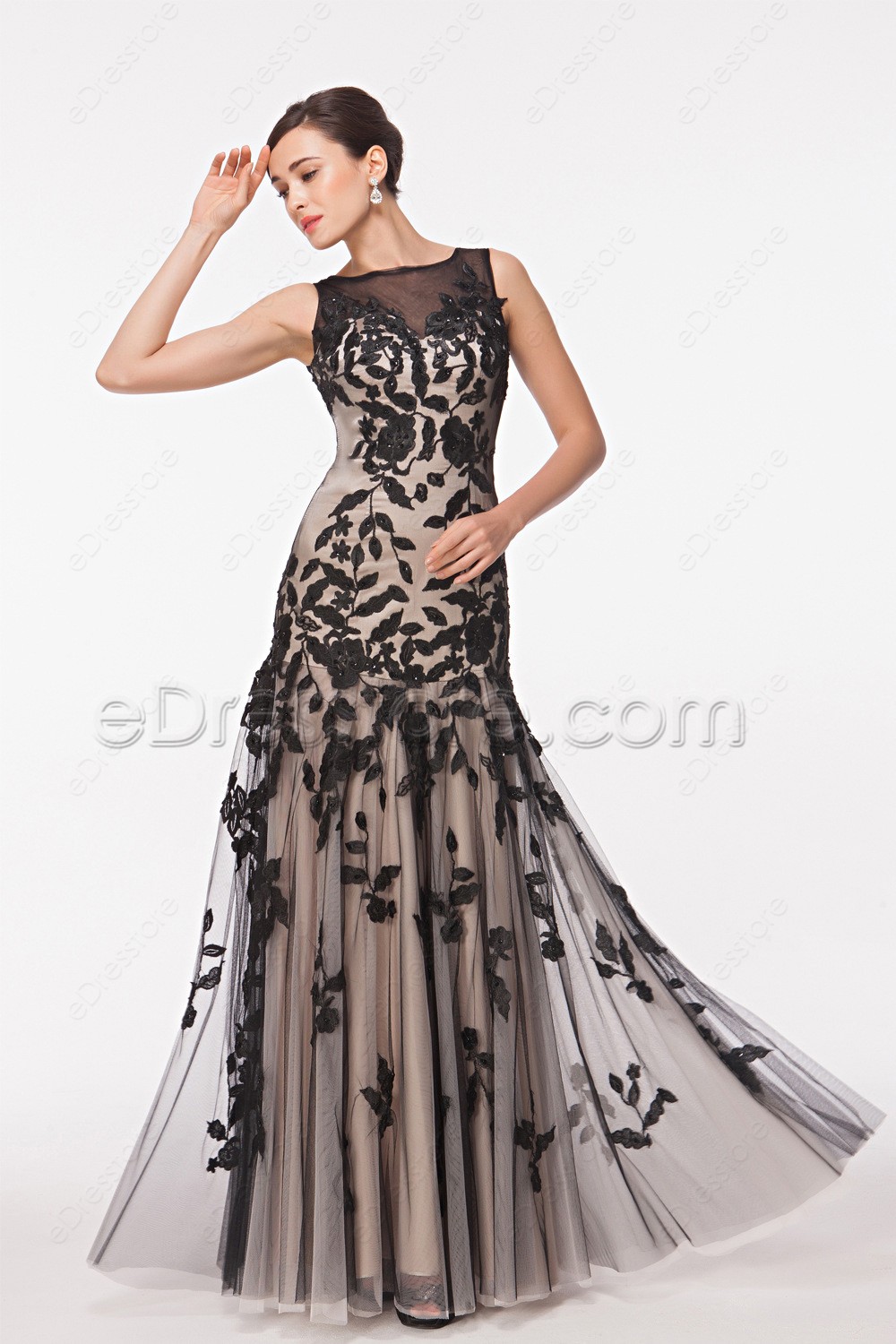 black and champagne gown