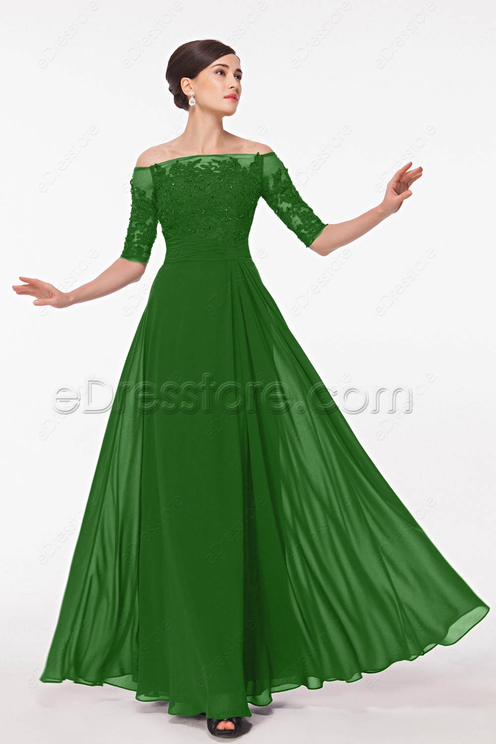 emerald gown with sleeves