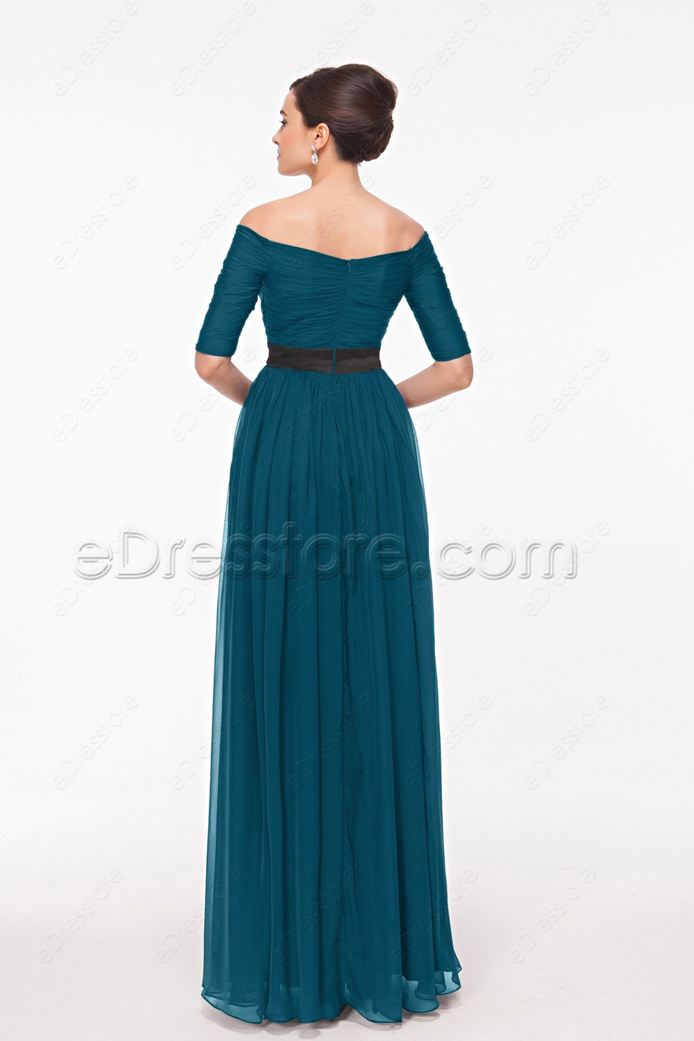 teal gown with sleeves