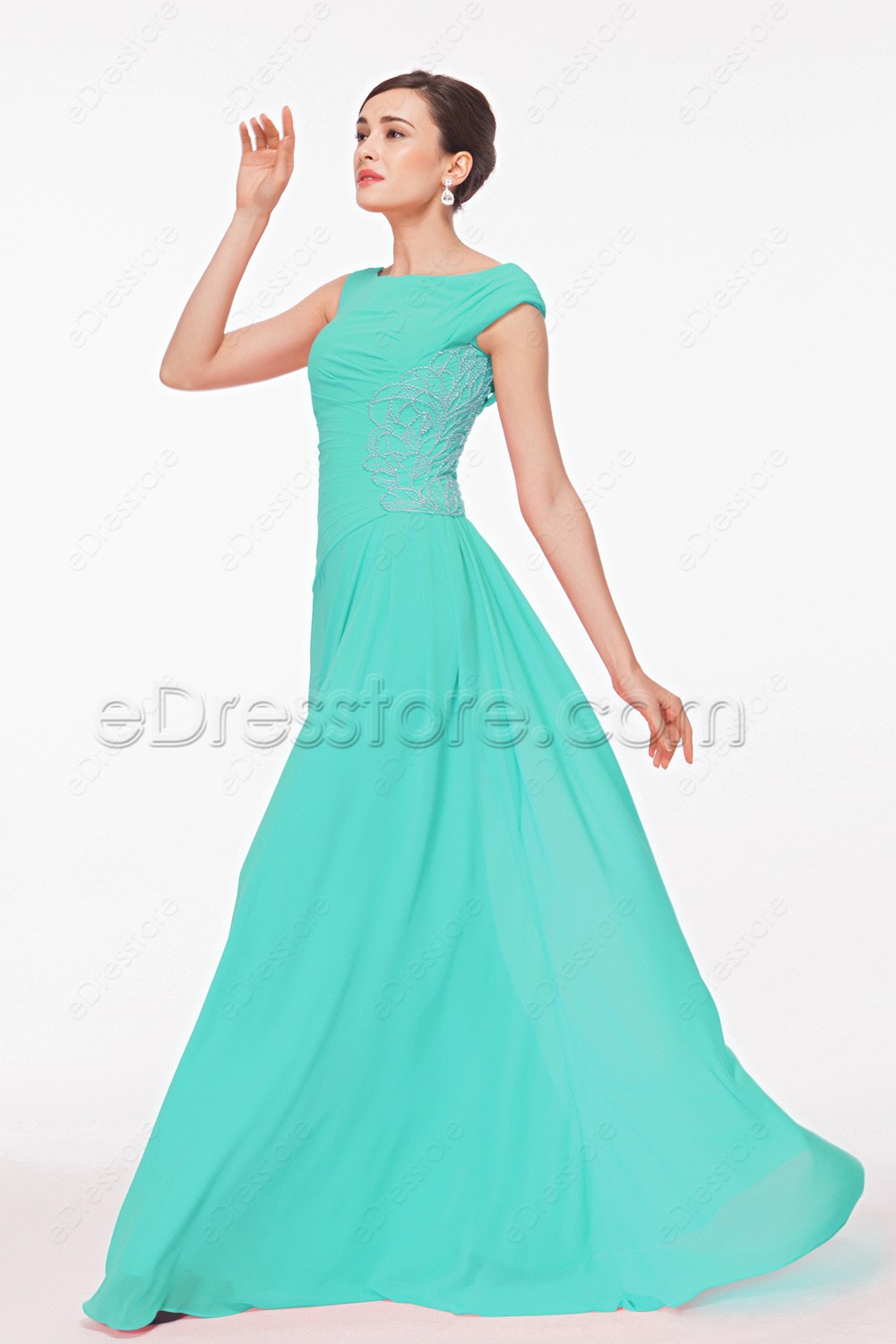 Modest Beaded Mint Green Mother of the Bride Dress