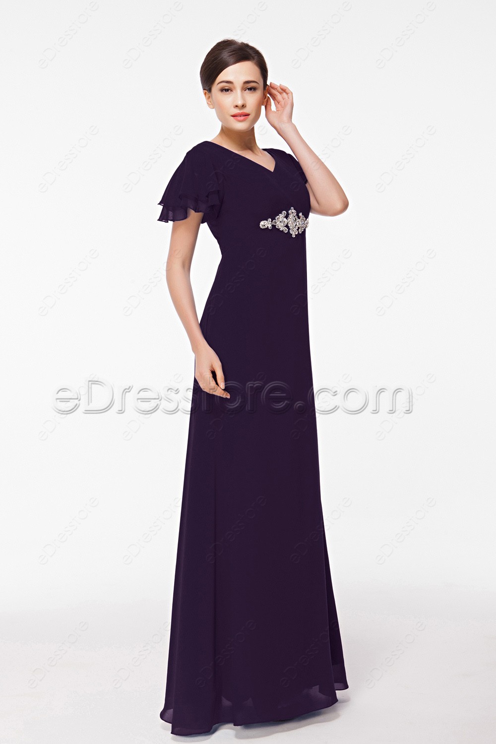 Modest Eggplant Purple Mother of the Bride Dress Plus Size