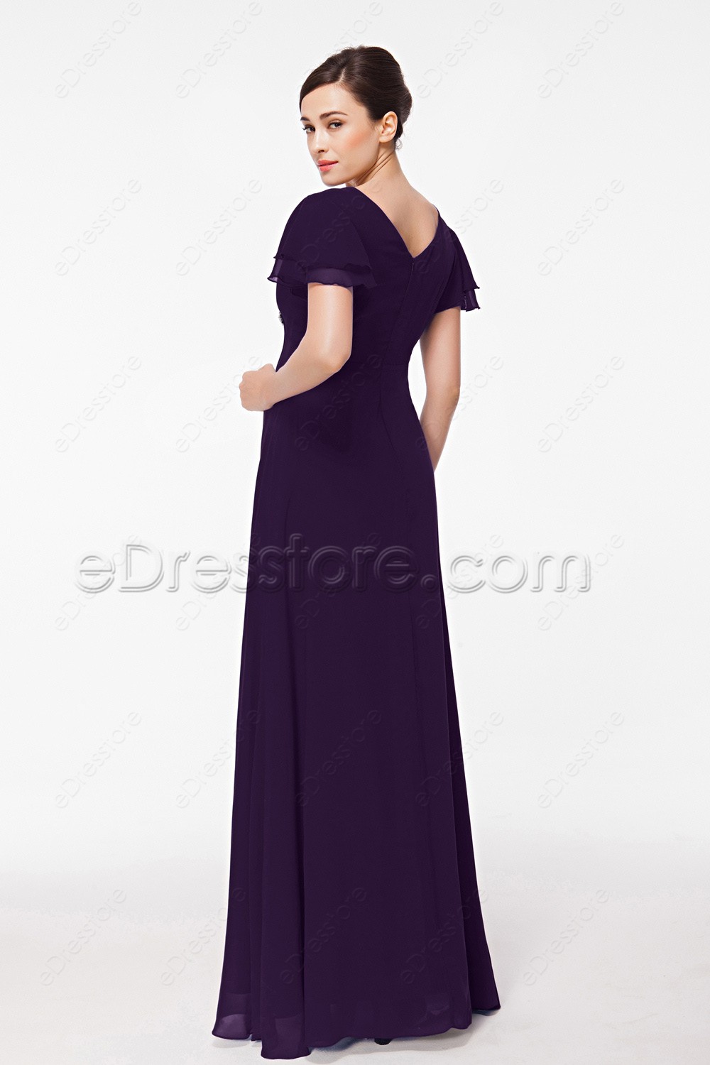 Modest Eggplant Purple Mother of the Bride Dress Plus Size