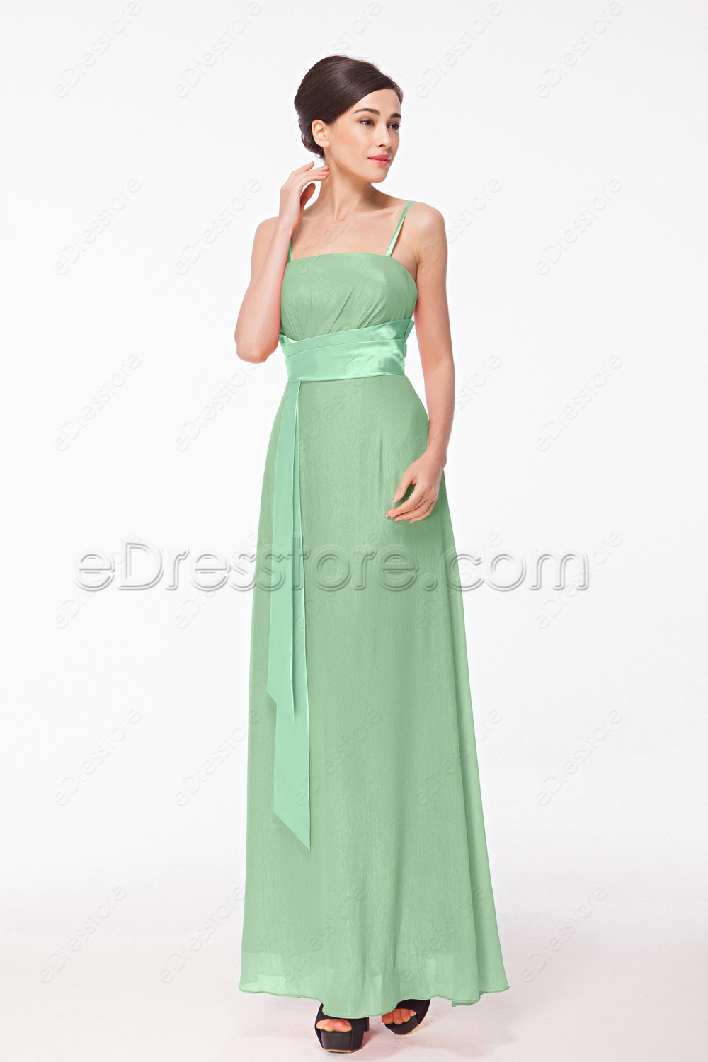 Spaghetti Straps Sage Green Bridesmaid Dresses Long (1000 x 1500 Pixel)