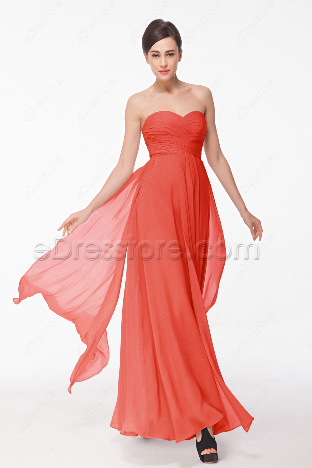 Coral Summer Bridesmaid Dresses Long