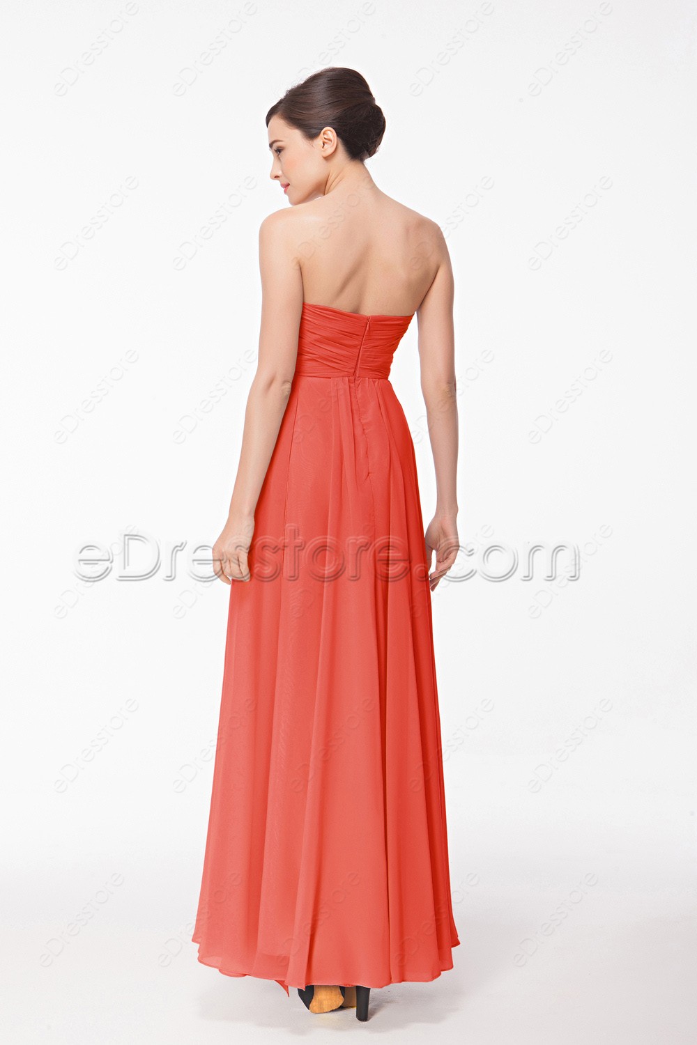 Coral Summer Bridesmaid Dresses Long