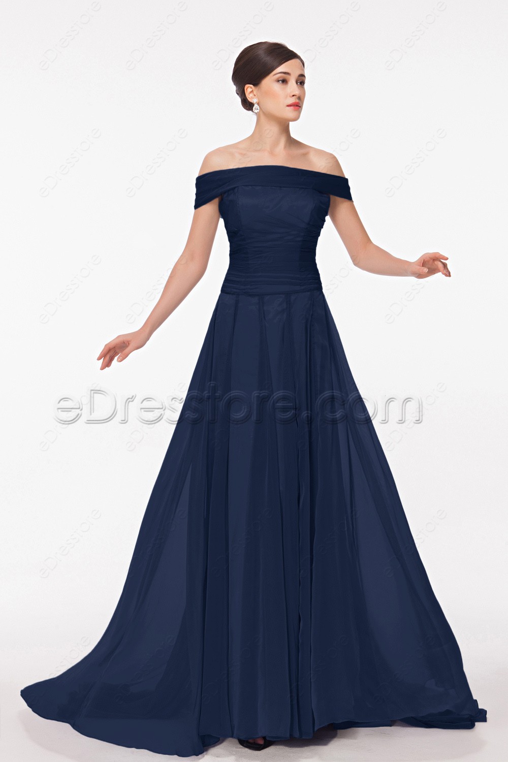 Navy Blue Mother Of The Groom Dress Off the Shoulder Navy Blue Mother of the Groom Dresses